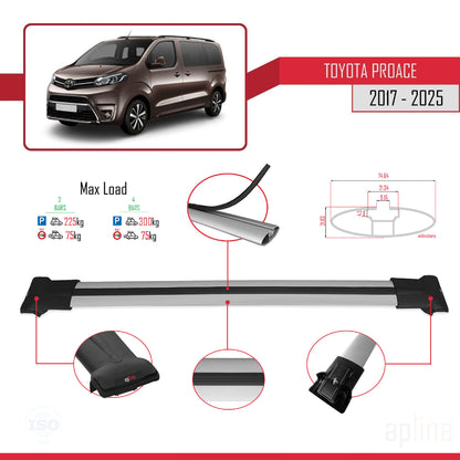 Compatible avec Toyota Proace 2017-2025 FLY Model Barres de Toit Railing Porte-Bagages de Voiture Gris Aluminium 4 Barres