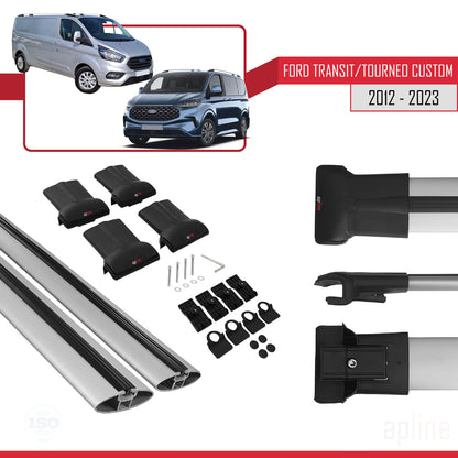 Compatible avec Ford Transit/Tourneo Custom 2012-2023 FLY Model Barres de Toit Railing Porte-Bagages de Voiture Gris Aluminium 2 Barres