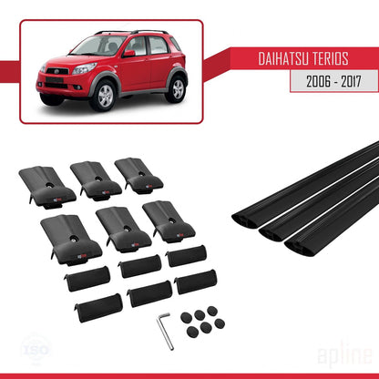 Compatible avec Daihatsu Terios 2 (J200) 2006-2017 FLY Model Barres de Toit Railing Porte-Bagages de Voiture Noir Aluminium 3 Barres