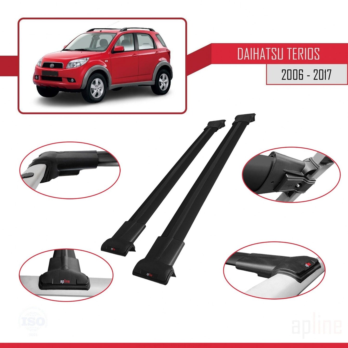 Compatibile con Daihatsu Terios 2 (J200) 2006-2017 modello FLY Barre portatutto per auto Portapacchi in alluminio nero 2 barre