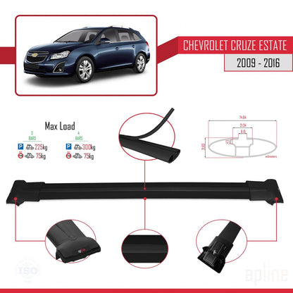 Kompatibel mit Chevrolet Cruze (J300) 2009-2016 FLY Modell Dachgepäckträger, schwarzes Aluminium, 3 Stangen