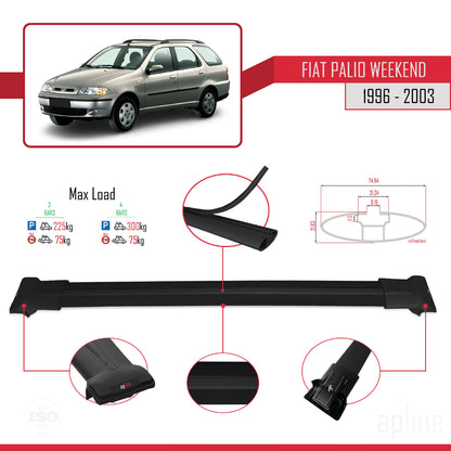 Compatible avec Fiat Palio (178) Weekend 1996-2003 FLY Model Barres de Toit Railing Porte-Bagages de Voiture Noir Aluminium 3 Barres