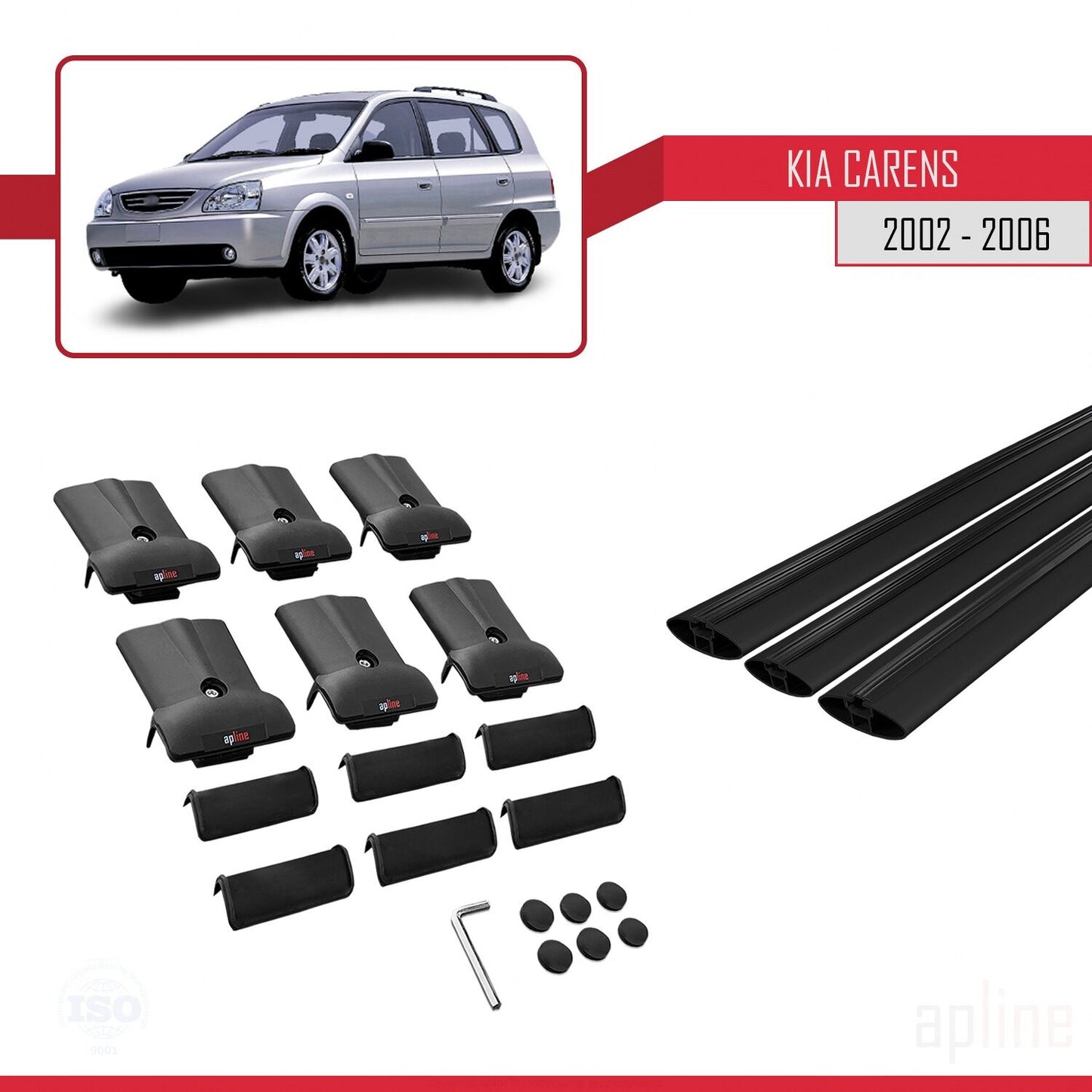 Compatible avec Kia Carens Post-Facelift 2002-2006 FLY Model Barres de Toit Railing Porte-Bagages de Voiture Noir Aluminium 3 Barres