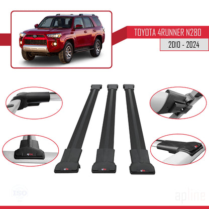 Compatible avec Toyota 4Runner (N280) 2010-2024 FLY Model Barres de Toit Railing Porte-Bagages de Voiture Noir Aluminium 3 Barres