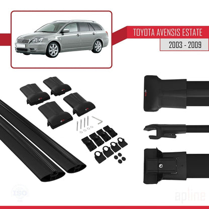 Compatible avec Toyota Avensis Break 2003-2009 FLY Model Barres de Toit Railing Porte-Bagages de Voiture Noir Aluminium 2 Barres