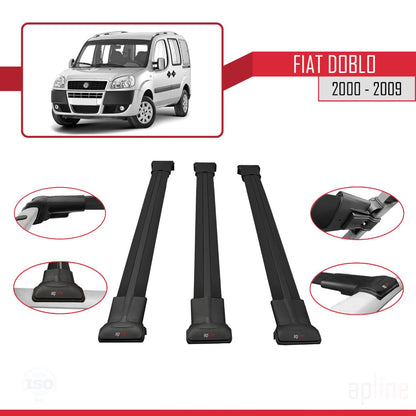 Compatible avec Fiat Doblo 2000-2009 FLY Model Barres de Toit Railing Porte-Bagages de Voiture Noir Aluminium 3 Barres