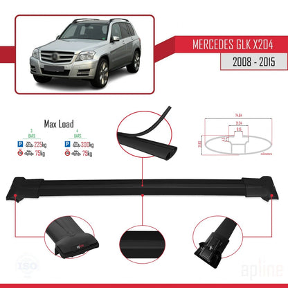 Compatible avec Mercedes Classe GLK (X204) 2008-2015 FLY Model Barres de Toit Railing Porte-Bagages de Voiture Noir Aluminium 3 Barres
