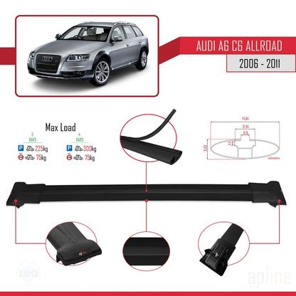 Compatible avec A6 (C6) Allroad 2006-2011 FLY Model Barres de Toit Railing Porte-Bagages de Voiture Noir Aluminium 3 Barres