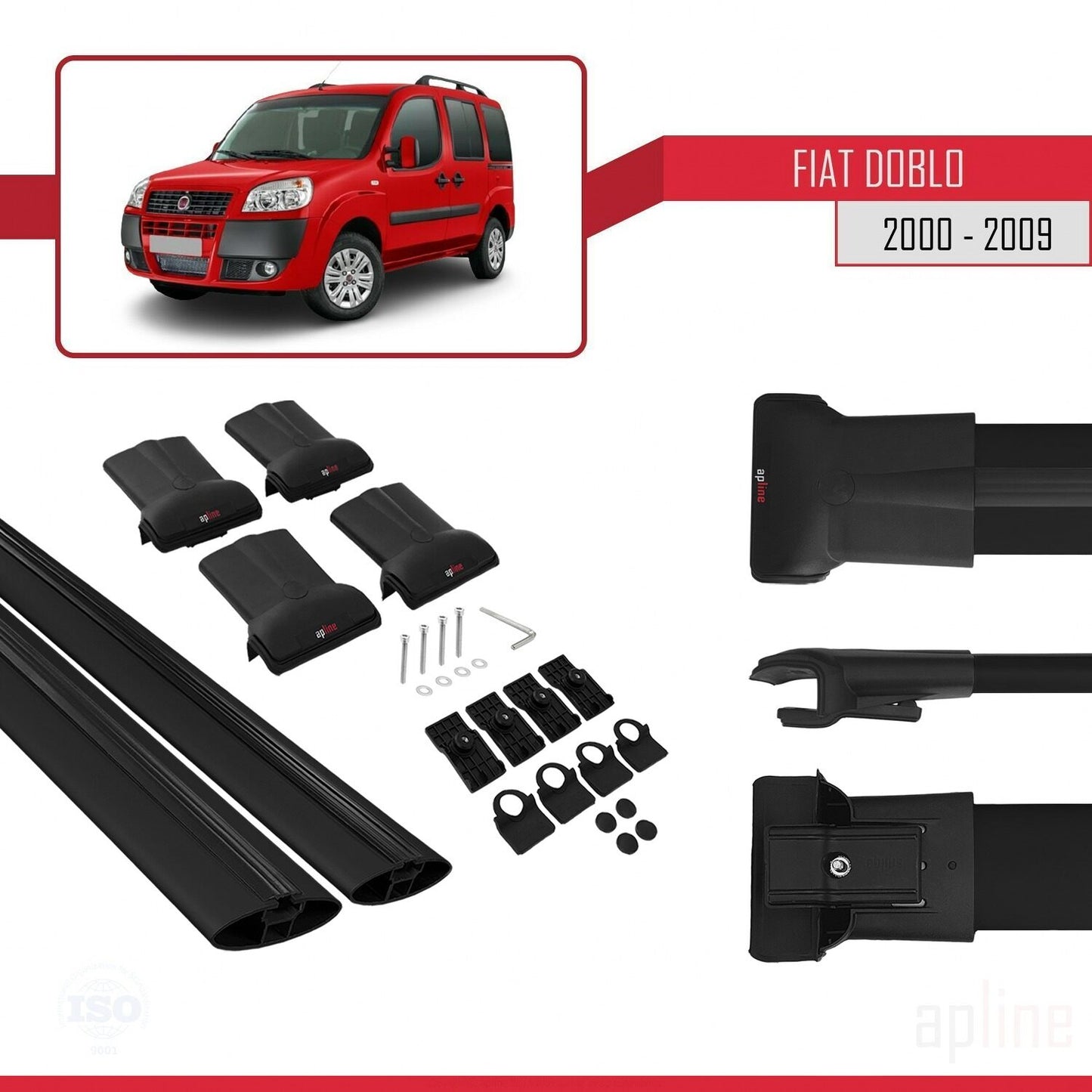 Compatible avec Fiat Doblo 2000-2009 FLY Model Barres de Toit Railing Porte-Bagages de Voiture Noir Aluminium 2 Barres