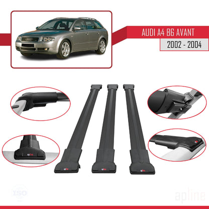 Compatible avec A4 (B6) Avant 2002-2004 FLY Model Barres de Toit Railing Porte-Bagages de Voiture Noir Aluminium 3 Barres