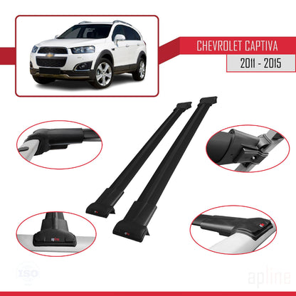 Compatible avec Chevrolet Captiva 2011-2015 FLY Model Barres de Toit Railing Porte-Bagages de Voiture Noir Aluminium 2 Barres