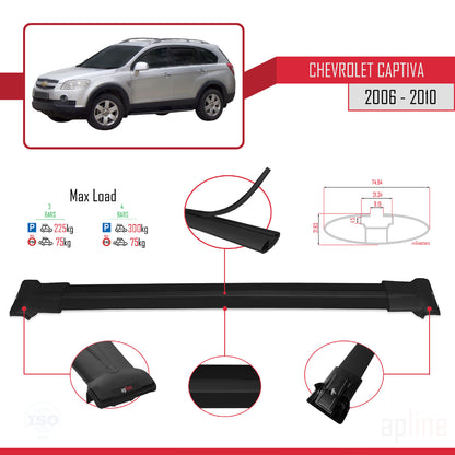 Compatible avec Chevrolet Captiva 2006-2010 FLY Model Barres de Toit Railing Porte-Bagages de Voiture Noir Aluminium 3 Barres