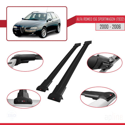 Compatible avec Alfa Romeo 156 (T932) Break 2000-2006 FLY Model Barres de Toit Railing Porte-Bagages de Voiture Noir Aluminium 2 Barres