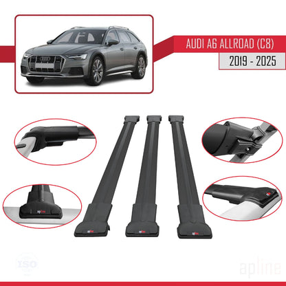 Compatibile con A6 (C8) Allroad 2019-2025 modello FLY Barre portatutto per auto Portapacchi in alluminio nero 3 barre