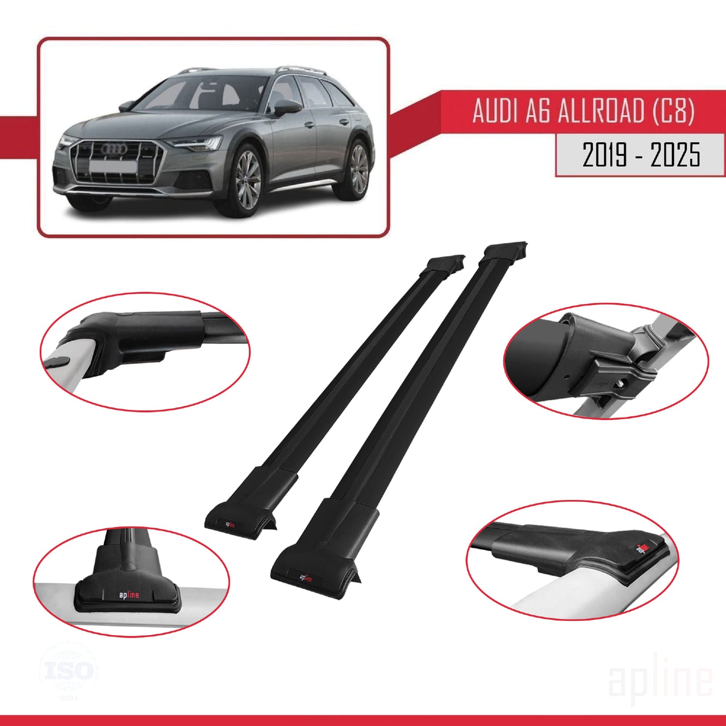 Compatibile con A6 (C8) Allroad 2019-2025 modello FLY Barre portatutto per auto Portapacchi in alluminio nero 2 barre