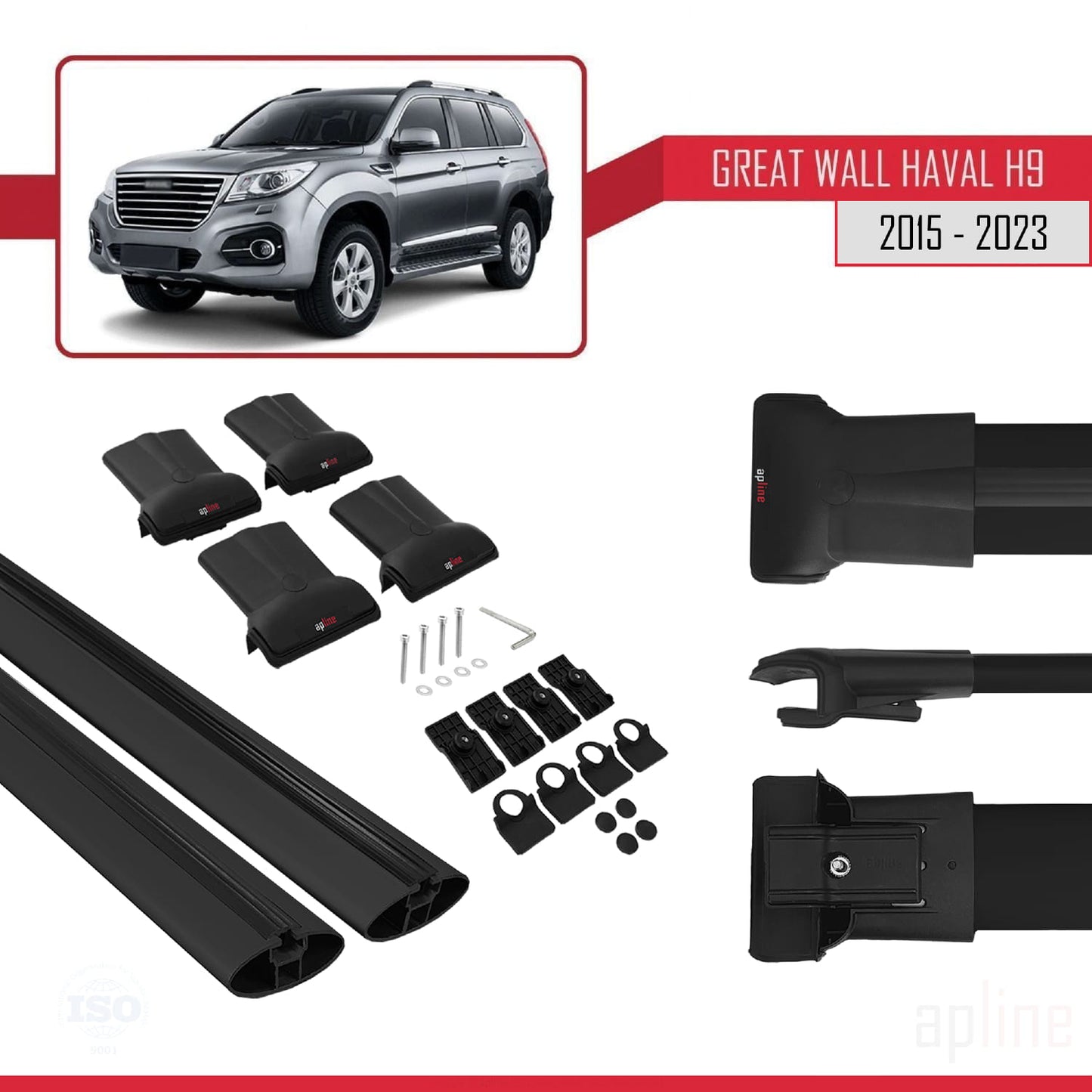 Compatible avec Great Wall Haval H9 2015-2023 FLY Model Barres de Toit Railing Porte-Bagages de Voiture Noir Aluminium 2 Barres