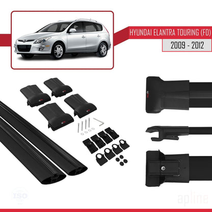 Compatible with Hyundai Elantra Touring (FD) 2009-2012 FLY Model Car Roof Rack Cross Bar Black Aluminium 2 Bars