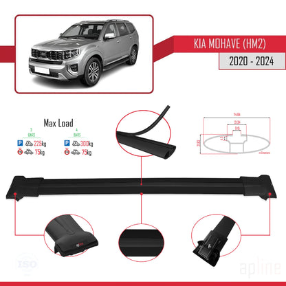 Compatible avec Kia Mohave 2 (HM2) 2020-2024 FLY Model Barres de Toit Railing Porte-Bagages de Voiture Noir Aluminium 3 Barres