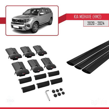 Compatible avec Kia Mohave 2 (HM2) 2020-2024 FLY Model Barres de Toit Railing Porte-Bagages de Voiture Noir Aluminium 3 Barres