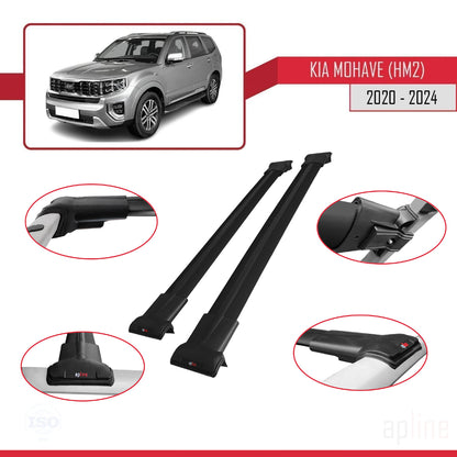 Compatible avec Kia Mohave 2 (HM2) 2020-2024 FLY Model Barres de Toit Railing Porte-Bagages de Voiture Noir Aluminium 2 Barres