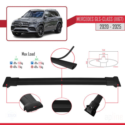 Compatible avec Mercedes Classe GLS (X167) 2020-2025 FLY Model Barres de Toit Railing Porte-Bagages de Voiture Noir Aluminium 2 Barres