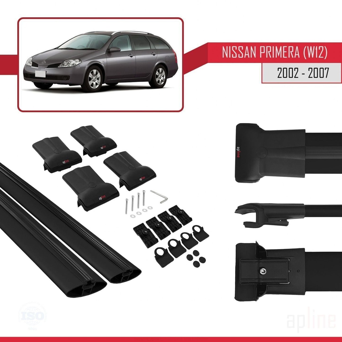 Compatible avec Nissan Primera 3 (W12) Traveller 2002-2007 FLY Model Barres de Toit Railing Porte-Bagages de Voiture Noir Aluminium 2 Barres