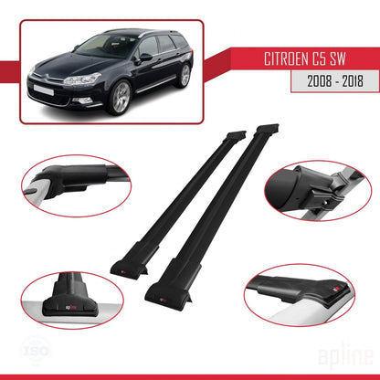 Kompatibel mit Citroen C5 II Tourer 2008-2018 FLY Modell Dachgepäckträger, schwarzes Aluminium, 2 Stangen