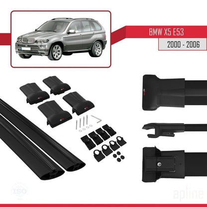 Kompatibel mit BMW X5 (E53) 2000-2006 FLY Modell Dachgepäckträger, schwarzes Aluminium, 2 Stangen