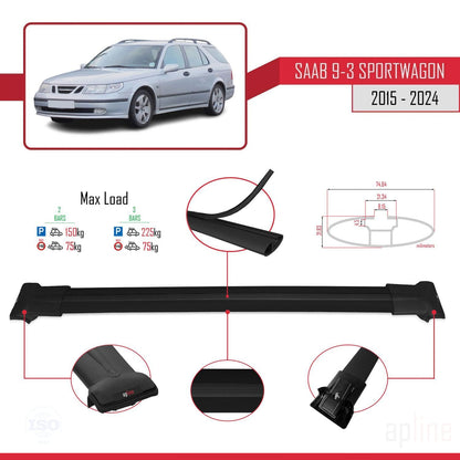 Compatible avec Saab 9-3 II Break 2006-2012 FLY Model Barres de Toit Railing Porte-Bagages de Voiture Noir Aluminium 2 Barres