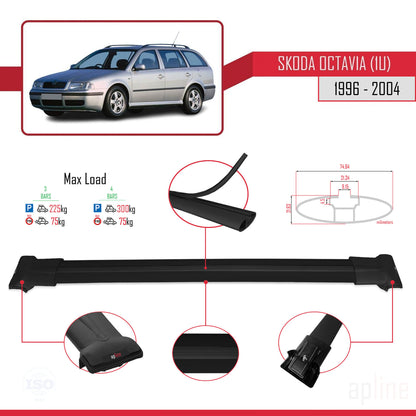 Compatible avec Skoda Octavia (1U) 1996-2004 FLY Model Barres de Toit Railing Porte-Bagages de Voiture Noir Aluminium 3 Barres