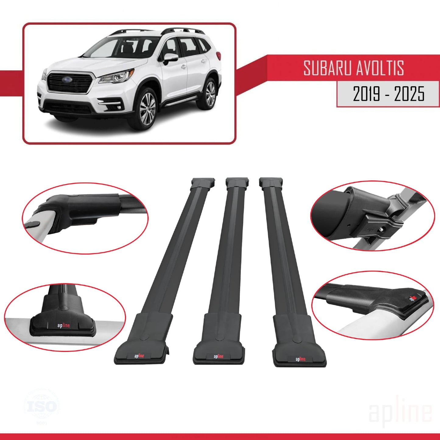 Compatible avec Subaru Evoltis 2019-2025 FLY Model Barres de Toit Railing Porte-Bagages de Voiture Noir Aluminium 3 Barres