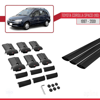 Compatible avec Toyota Corolla Spacio (E110) 1997-2001 FLY Model Barres de Toit Railing Porte-Bagages de Voiture Noir Aluminium 3 Barres