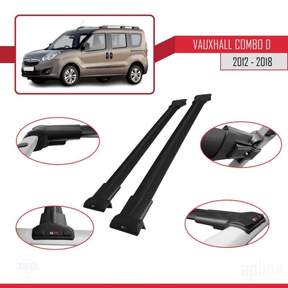 Compatible avec Vauxhall Combo D 2012-2018 FLY Model Barres de Toit Railing Porte-Bagages de Voiture Noir Aluminium 2 Barres