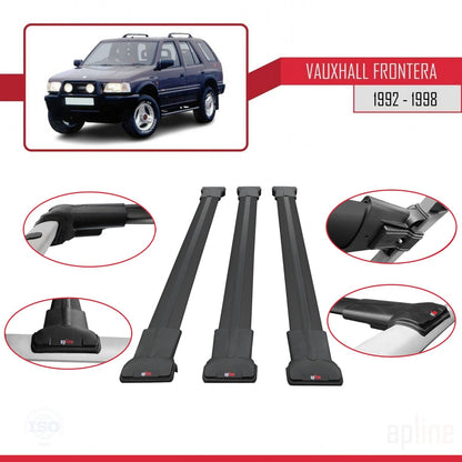 Compatible avec Vauxhall Frontera 1992-1998 FLY Model Barres de Toit Railing Porte-Bagages de Voiture Noir Aluminium 3 Barres
