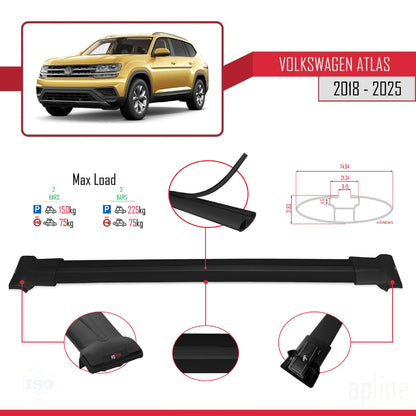 Compatible avec Volkswagen Atlas (CA1) 2018-2025 FLY Model Barres de Toit Railing Porte-Bagages de Voiture Noir Aluminium 2 Barres