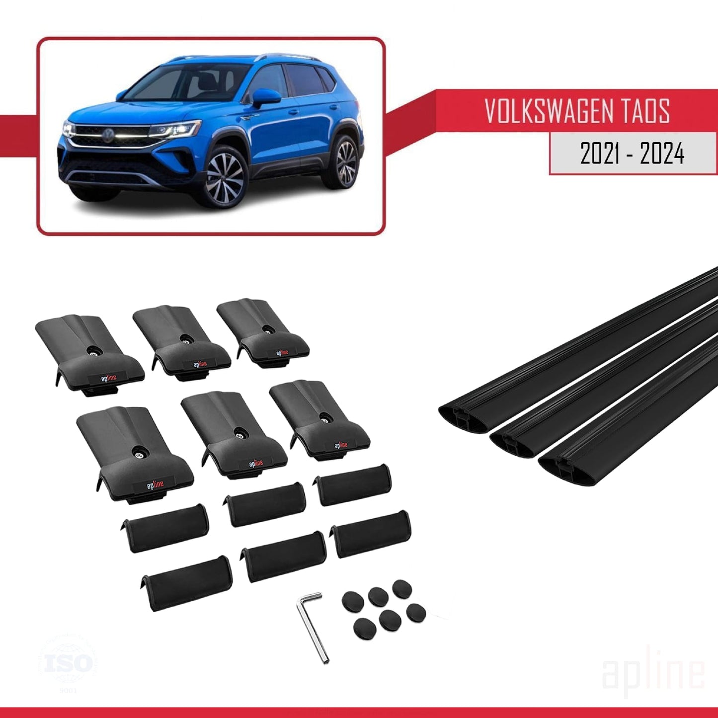 Compatible avec Volkswagen Taos 2021-2025 FLY Model Barres de Toit Railing Porte-Bagages de Voiture Noir Aluminium 3 Barres