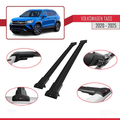 Compatible avec Volkswagen Taos 2021-2025 FLY Model Barres de Toit Railing Porte-Bagages de Voiture Noir Aluminium 2 Barres