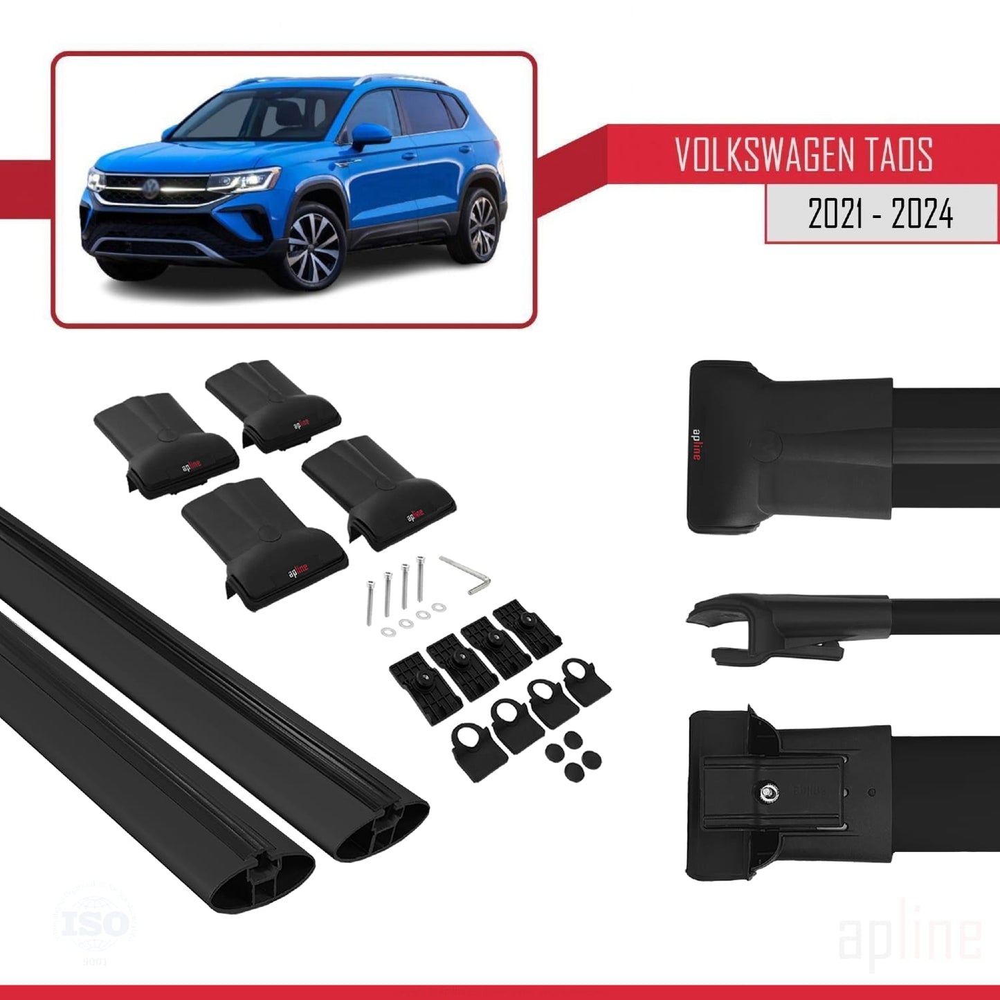 Compatible avec Volkswagen Taos 2021-2025 FLY Model Barres de Toit Railing Porte-Bagages de Voiture Noir Aluminium 2 Barres