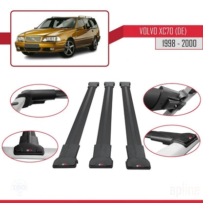 Compatible avec Volvo XC70 1998-2000 FLY Model Barres de Toit Railing Porte-Bagages de Voiture Noir Aluminium 3 Barres