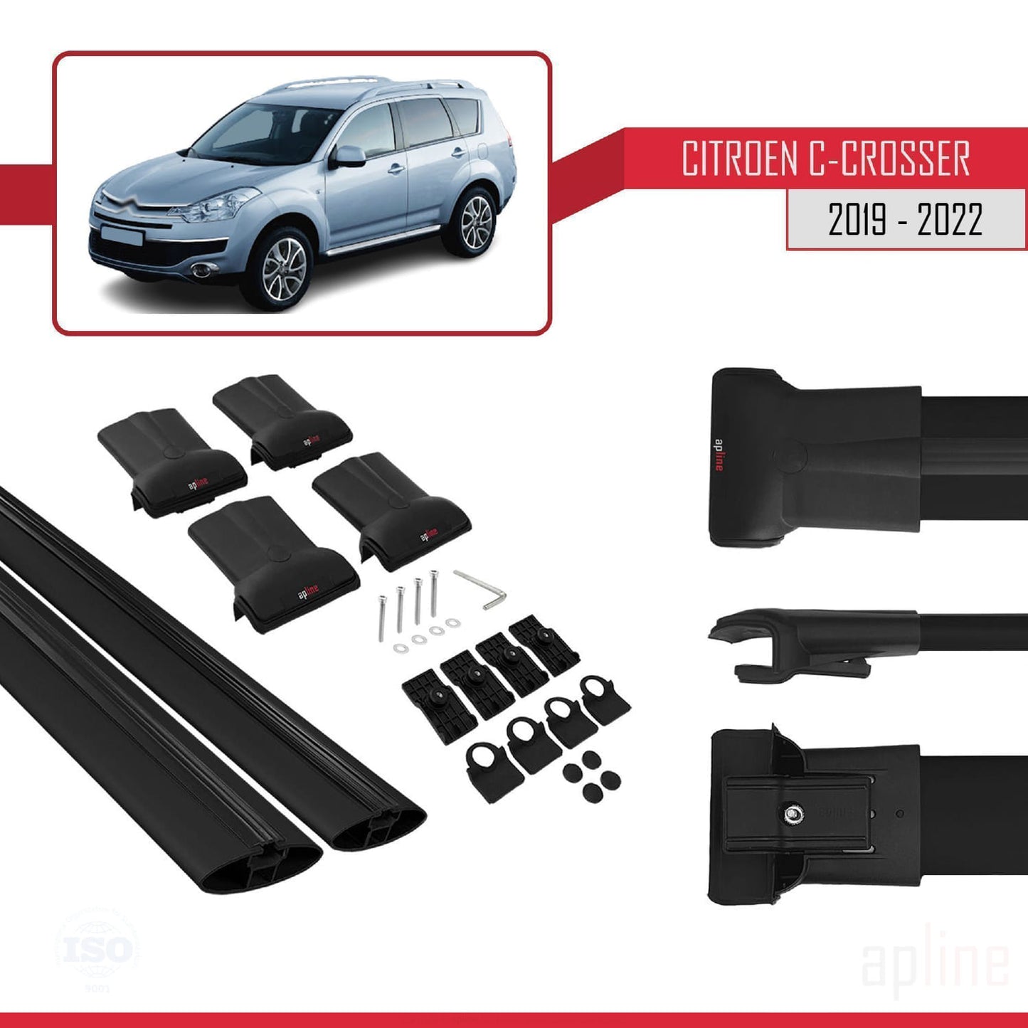 Compatible avec Citroen Berlingo 3 (K9) 2019-2022 FLY Model Barres de Toit Railing Porte-Bagages de Voiture Noir Aluminium 2 Barres