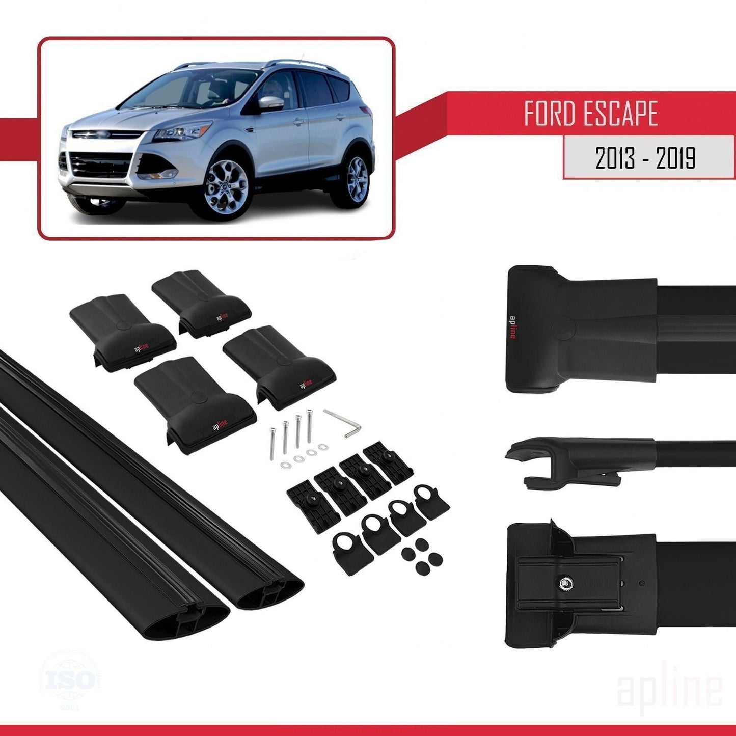 Compatibile con Ford Escape 3 2013-2019 modello FLY Barre portatutto per auto Portapacchi in alluminio nero 2 barre