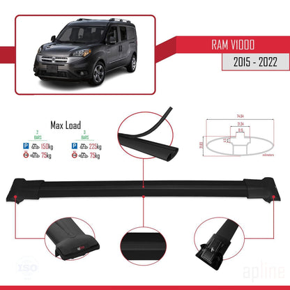 Compatible avec Ram V1000 2015-2022 FLY Model Barres de Toit Railing Porte-Bagages de Voiture Noir Aluminium 2 Barres