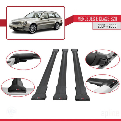 Compatible avec Mercedes Classe E 3 (S211) 2004-2009 FLY Model Barres de Toit Railing Porte-Bagages de Voiture Noir Aluminium 3 Barres