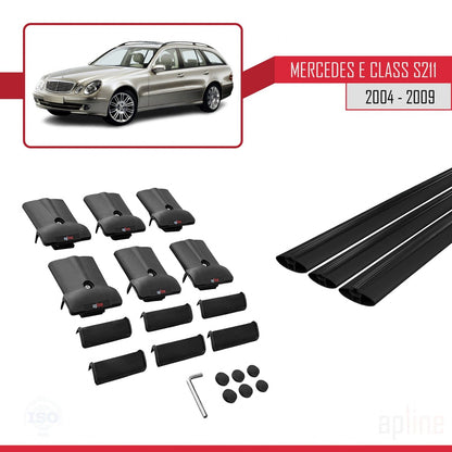 Compatible avec Mercedes Classe E 3 (S211) 2004-2009 FLY Model Barres de Toit Railing Porte-Bagages de Voiture Noir Aluminium 3 Barres