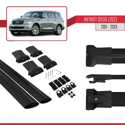 Compatible avec IInfiniti QX56 (Z62) 2011-2013 FLY Model Barres de Toit Railing Porte-Bagages de Voiture Noir Aluminium 2 Barres