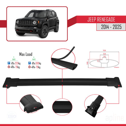 Compatible avec Jeep Renegade (BU) 2014-2025 FLY Model Barres de Toit Railing Porte-Bagages de Voiture Noir Aluminium 3 Barres