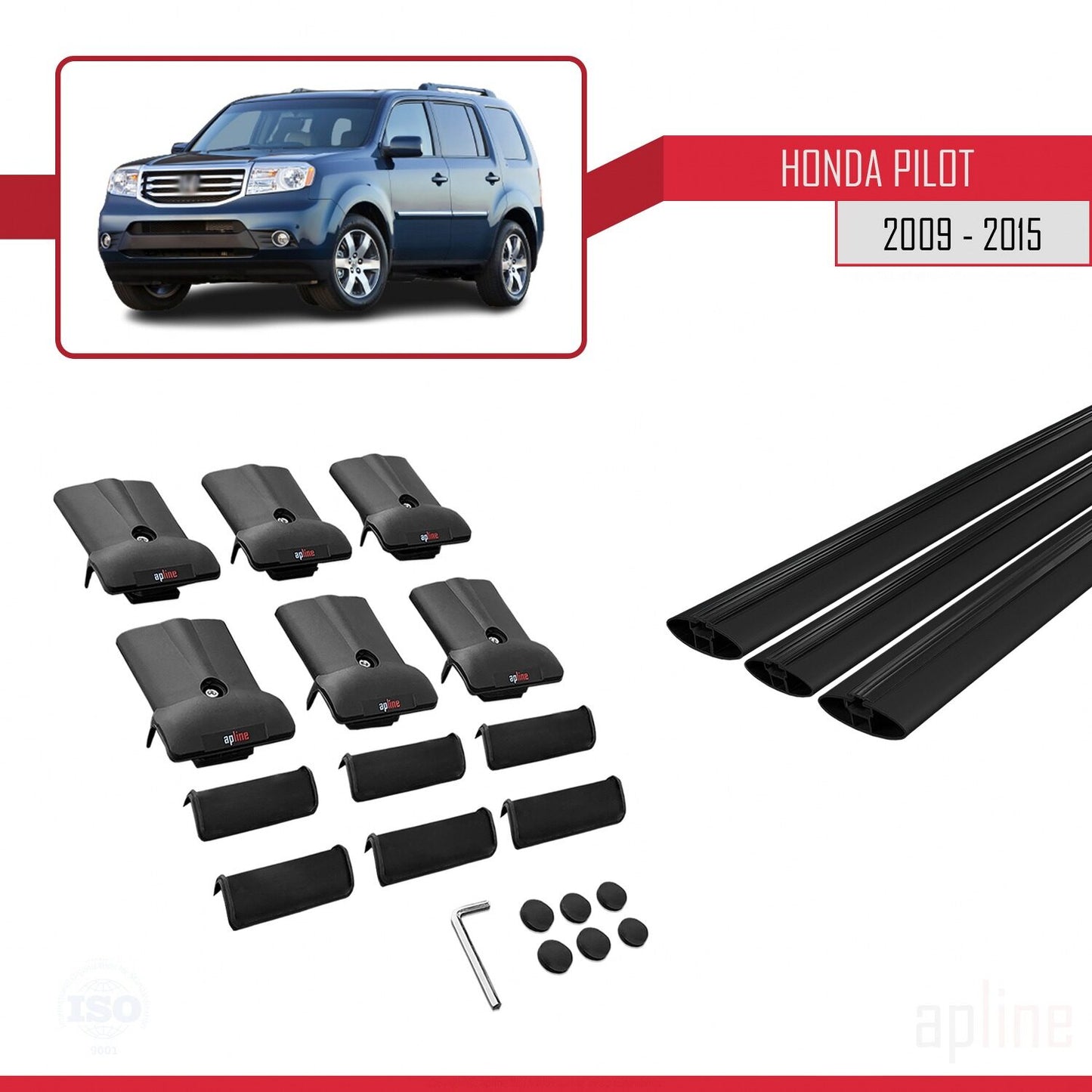 Compatible avec Honda Pilot 2 2009-2015 FLY Model Barres de Toit Railing Porte-Bagages de Voiture Noir Aluminium 3 Barres