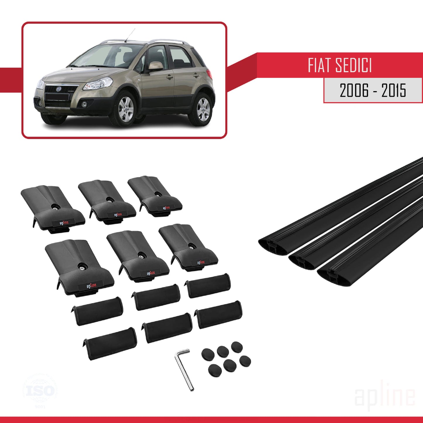 Compatible avec Fiat Sedici 2006-2015 FLY Model Barres de Toit Railing Porte-Bagages de Voiture Noir Aluminium 3 Barres
