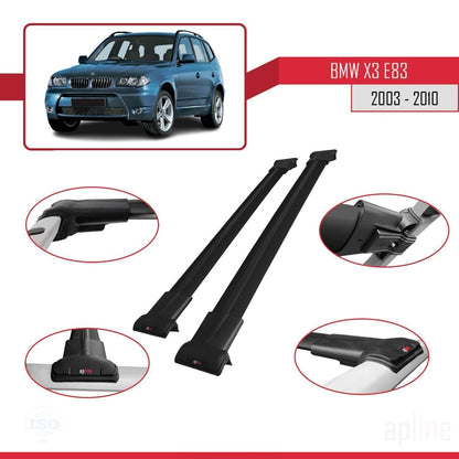 Kompatibel mit BMW X3 (E83) 2003-2010 FLY Modell Dachgepäckträger, schwarzes Aluminium, 2 Stangen