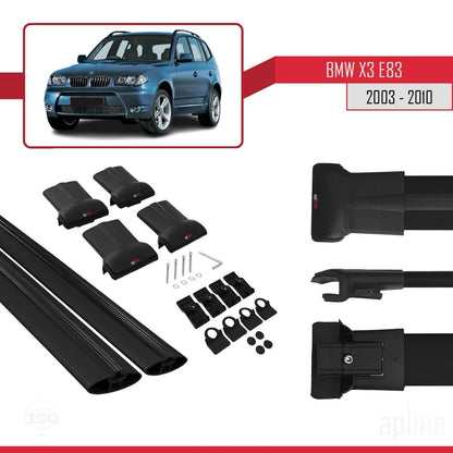 Kompatibel mit BMW X3 (E83) 2003-2010 FLY Modell Dachgepäckträger, schwarzes Aluminium, 2 Stangen